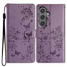 For Samsung Galaxy S24 5G Butterflies and Flowers Leather Phone Case(Purple) - 1