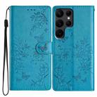 For Samsung Galaxy S24 Ultra 5G Butterflies and Flowers Leather Phone Case(Blue) - 1