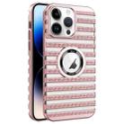 For iPhone 14 Pro Cooling Ladder Electroplated Hollow Phone Case(Pink) - 1