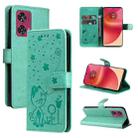 For Motorola Edge 50 Fusion Cat and Bee Embossed Flip Leather Phone Case(Green) - 1