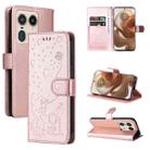 For Motorola Edge 50 Ultra Cat and Bee Embossed Flip Leather Phone Case(Rose Gold) - 1