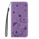 For Motorola Edge 50 Ultra Cat and Bee Embossed Flip Leather Phone Case(Purple) - 3
