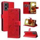 For Motorola Moto G85 Cat and Bee Embossed Flip Leather Phone Case(Red) - 1