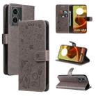 For Motorola Moto G85 Cat and Bee Embossed Flip Leather Phone Case(Grey) - 1
