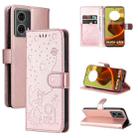 For Motorola Moto G85 Cat and Bee Embossed Flip Leather Phone Case(Rose Gold) - 1