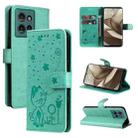 For Motorola Edge 50 5G Cat and Bee Embossed Flip Leather Phone Case(Green) - 1