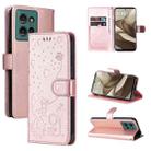 For Motorola Edge 50 5G Cat and Bee Embossed Flip Leather Phone Case(Rose Gold) - 1