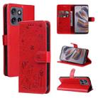 For Motorola Edge 50 Neo Cat and Bee Embossed Flip Leather Phone Case(Red) - 1