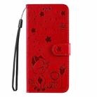 For Motorola Edge 50 Neo Cat and Bee Embossed Flip Leather Phone Case(Red) - 3