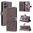 For Motorola Edge 50 Neo Cat and Bee Embossed Flip Leather Phone Case(Grey) - 1