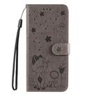 For Motorola Edge 50 Neo Cat and Bee Embossed Flip Leather Phone Case(Grey) - 3