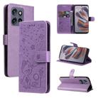 For Motorola Edge 50 Neo Cat and Bee Embossed Flip Leather Phone Case(Purple) - 1