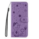 For Motorola Edge 50 Neo Cat and Bee Embossed Flip Leather Phone Case(Purple) - 3