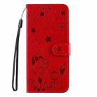 For Motorola Moto G35 Cat and Bee Embossed Flip Leather Phone Case(Red) - 3