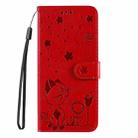 For OPPO Reno12 5G Global Cat and Bee Embossed Flip Leather Phone Case(Red) - 3
