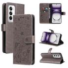 For OPPO Reno12 5G Global Cat and Bee Embossed Flip Leather Phone Case(Grey) - 1