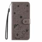 For OPPO Reno12 5G Global Cat and Bee Embossed Flip Leather Phone Case(Grey) - 3