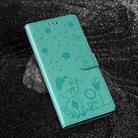 For OPPO Reno12 5G Global Cat and Bee Embossed Flip Leather Phone Case(Green) - 2
