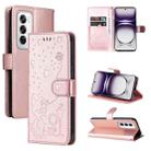 For OPPO Reno12 5G Global Cat and Bee Embossed Flip Leather Phone Case(Rose Gold) - 1