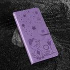 For OPPO Reno12 5G Global Cat and Bee Embossed Flip Leather Phone Case(Purple) - 2