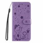 For OPPO Reno12 5G Global Cat and Bee Embossed Flip Leather Phone Case(Purple) - 3