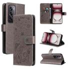 For OPPO Reno12 Pro 5G Global Cat and Bee Embossed Flip Leather Phone Case(Grey) - 1