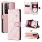 For OPPO Reno12 Pro 5G Global Cat and Bee Embossed Flip Leather Phone Case(Rose Gold) - 1