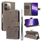 For OPPO A5 Pro 5G Global Cat and Bee Embossed Flip Leather Phone Case(Grey) - 1