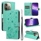 For OPPO A5 Pro 5G Global Cat and Bee Embossed Flip Leather Phone Case(Green) - 1