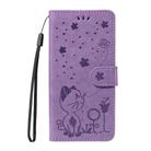 For OPPO A5 Pro 5G Global Cat and Bee Embossed Flip Leather Phone Case(Purple) - 2
