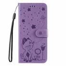 For OPPO K12X 5G Global Cat and Bee Embossed Flip Leather Phone Case(Purple) - 2