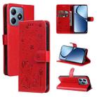 For Realme C63 / C61 Global Cat and Bee Embossed Flip Leather Phone Case(Red) - 1