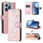 For Realme C63 / C61 Global Cat and Bee Embossed Flip Leather Phone Case(Rose Gold) - 1