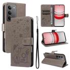 For Realme 14x 5G Global Cat and Bee Embossed Flip Leather Phone Case(Grey) - 1