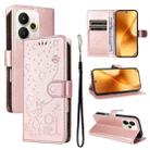 For Realme 15 5G Cat and Bee Embossed Flip Leather Phone Case(Rose Gold) - 1