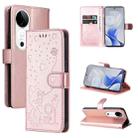 For vivo V40 5G Cat and Bee Embossed Flip Leather Phone Case(Rose Gold) - 1