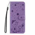 For vivo V40 5G Cat and Bee Embossed Flip Leather Phone Case(Purple) - 3