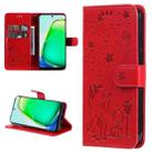 For vivo Y28 4G Cat and Bee Embossed Flip Leather Phone Case(Red) - 1