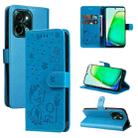 For vivo Y28 4G Cat and Bee Embossed Flip Leather Phone Case(Blue) - 1