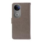For vivo V50 5G Global Cat and Bee Embossed Flip Leather Phone Case(Grey) - 3