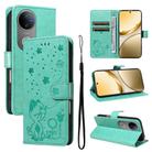 For vivo V50 5G Global Cat and Bee Embossed Flip Leather Phone Case(Green) - 1