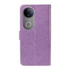 For vivo V50 5G Global Cat and Bee Embossed Flip Leather Phone Case(Purple) - 3