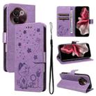 For vivo V30E / V40 Lite Global Cat and Bee Embossed Flip Leather Phone Case(Purple) - 1