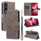 For vivo V50 Lite 5G Global Cat and Bee Embossed Flip Leather Phone Case(Grey) - 1