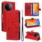 For vivo Y39 5G Global Cat and Bee Embossed Flip Leather Phone Case(Red) - 1