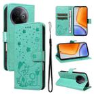 For vivo Y39 5G Global Cat and Bee Embossed Flip Leather Phone Case(Green) - 1