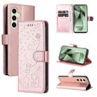 For Samsung Galaxy S24 FE 5G Cat and Bee Embossed Flip Leather Phone Case(Rose Gold) - 1