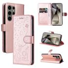 For Samsung Galaxy S25 Ultra 5G Cat and Bee Embossed Flip Leather Phone Case(Rose Gold) - 1
