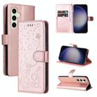 For Samsung Galaxy S25 / S24 5G Cat and Bee Embossed Flip Leather Phone Case(Rose Gold) - 1