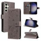 For Samsung Galaxy S25+ / S24+ 5G Cat and Bee Embossed Flip Leather Phone Case(Grey) - 1